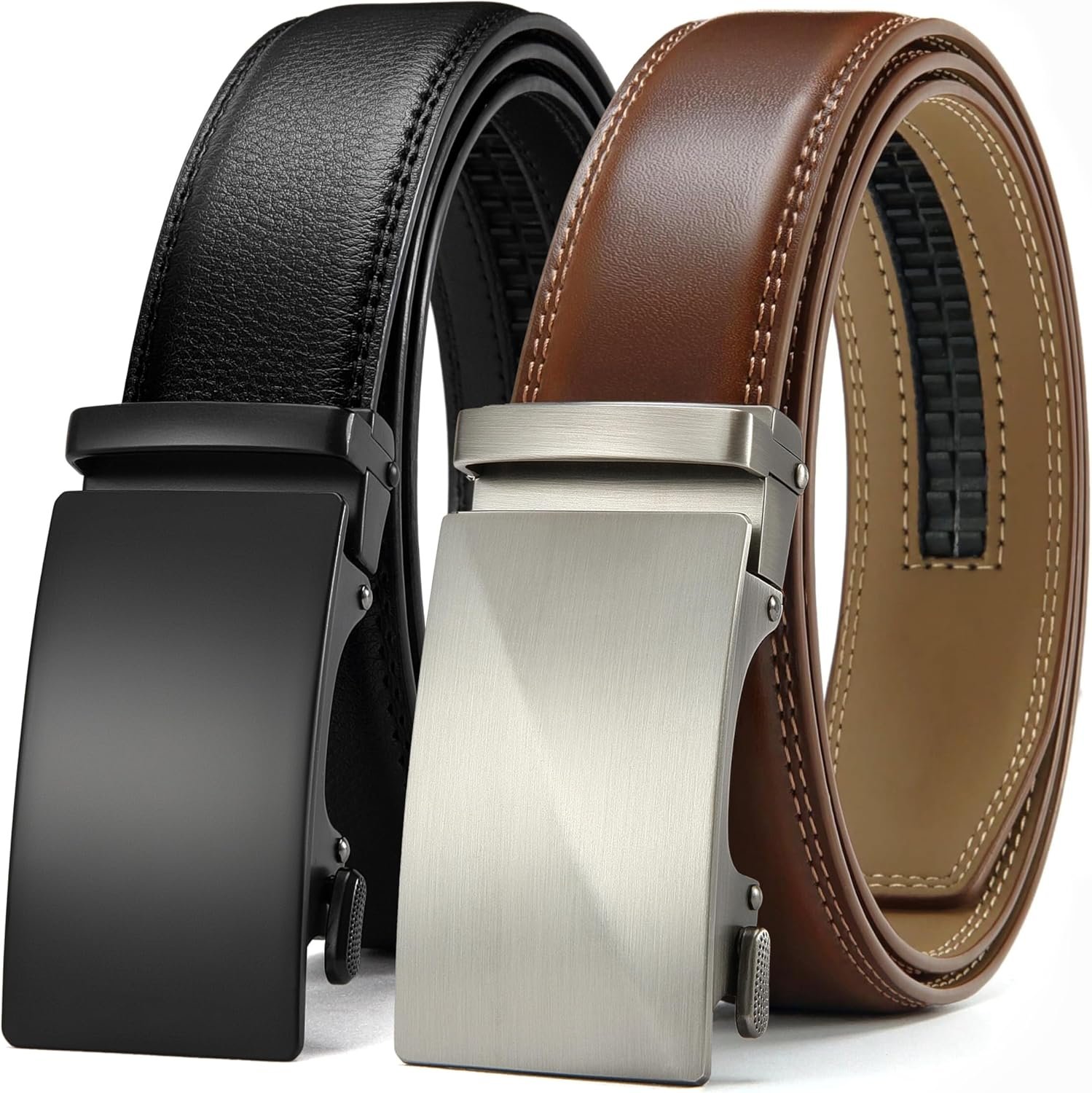 CHAOREN Leather-based Ratchet Belt Males 2 Pack – Customizable Match, Easy Fashion (35mm)