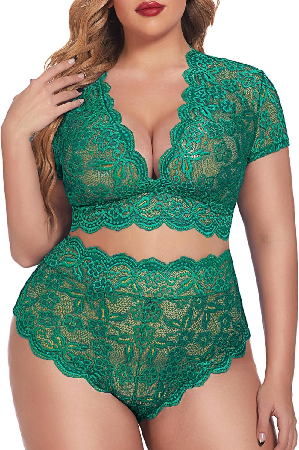 Avidlove Plus Measurement Lingerie Plus Floral Lace Scallop Trim Lingerie Set Deep V Allover Lace Bra Panties Set Horny Clubwear Avidlove Plus Measurement Lingerie Plus Floral Lace Scallop Trim Lingerie Set Deep V Allover Lace Bra Panties Set Horny Clubwear