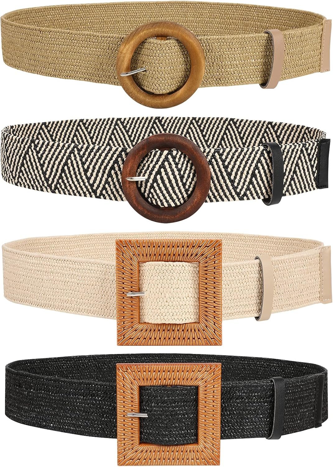 JASGOOD Straw Woven Elastic Stretch Belts Girls Raffia Costume Waist Band Boho Women Braided Costume Belts