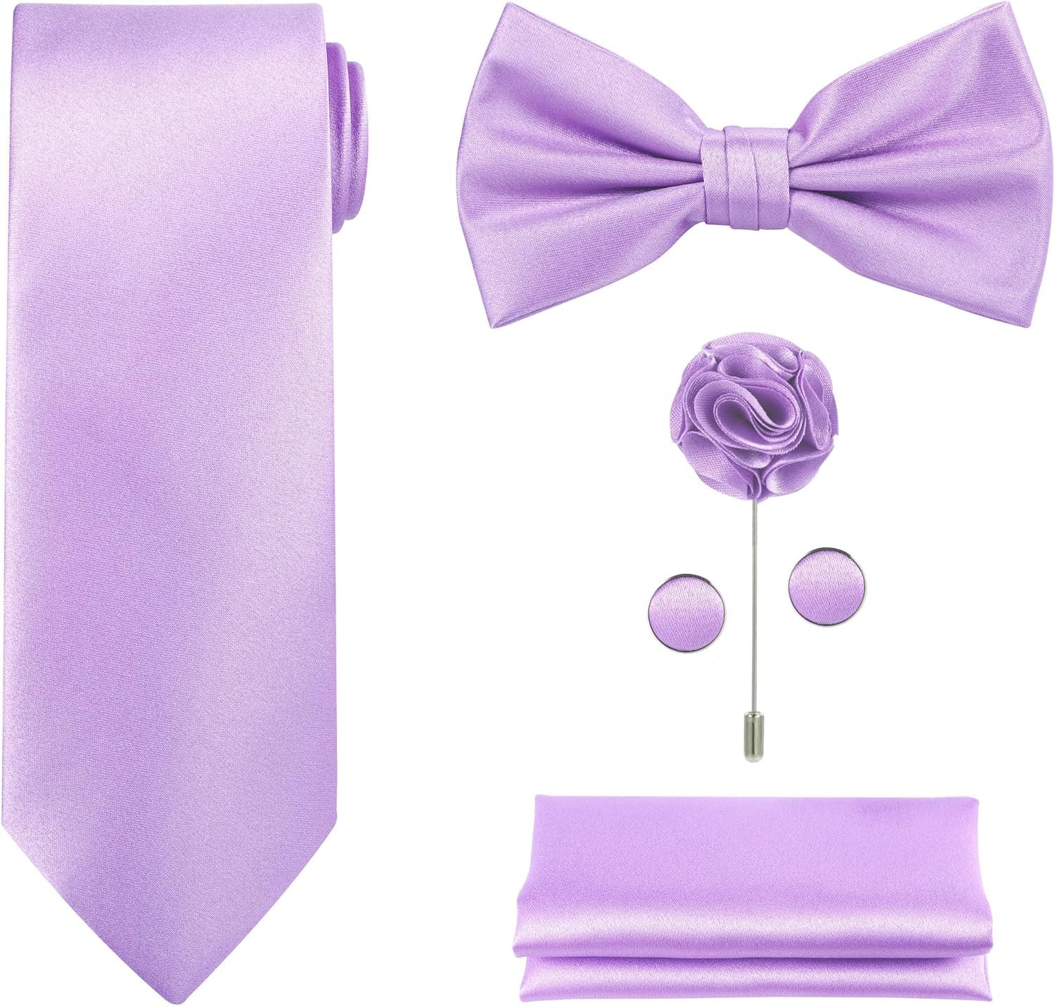TIE G 5pcs Tie Set in Present BOX WHITE OR BLACK: Stable Coloration Necktie, Satin Bow Tie, Pocket Sq., Lapel, Cuff Hyperlinks TIE G 5pcs Tie Set in Present BOX WHITE OR BLACK: Stable Coloration Necktie, Satin Bow Tie, Pocket Sq., Lapel, Cuff Hyperlinks