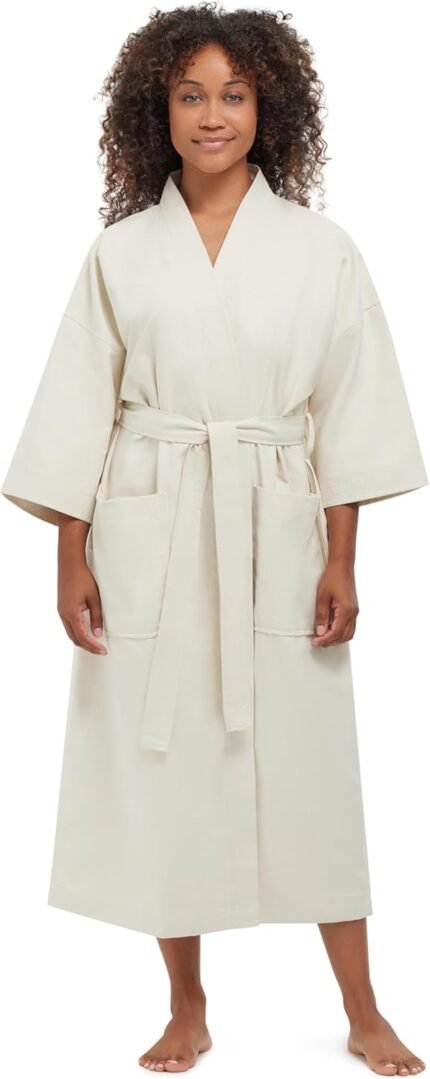 MONARCH Chamois Microfiber Kimono Lodge Gown – Light-weight Absorbent Tender Spa Bathrobe Cypress
