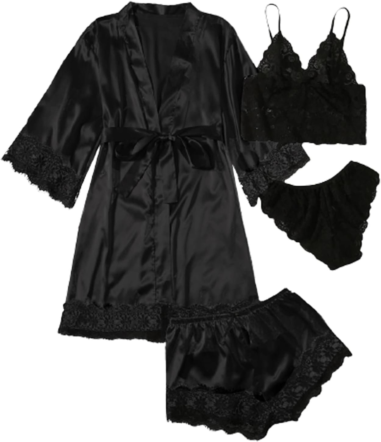 WDIRARA Girls’ Silk Satin Pajamas Set 4p… WDIRARA Girls’ Silk Satin Pajamas Set 4p…