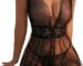 Women's 2 Piece Polka Dots Lace Sheer Me...