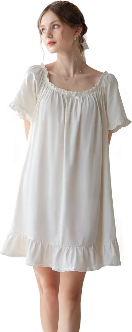 Girls’s Cotton Nightgowns Classic Light-weight Robe Units Brief Sleeve Princess Nightdress