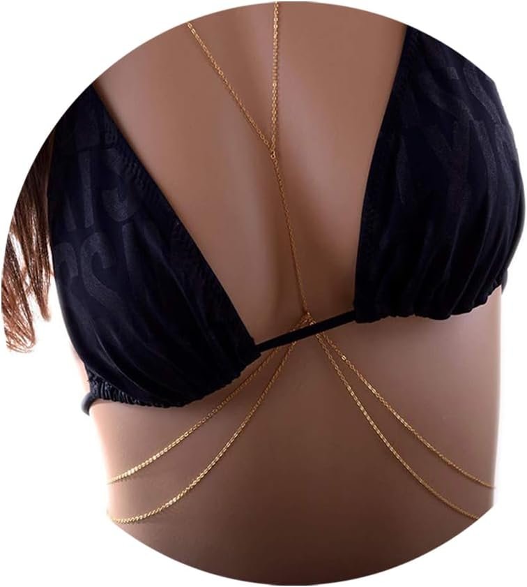 14K Gold Attractive Physique Chains for Ladies, Layered Rhinestone Crossover Bikini Bra Physique Jewellery, Summer time Seaside Crystal Stomach Waist Chain