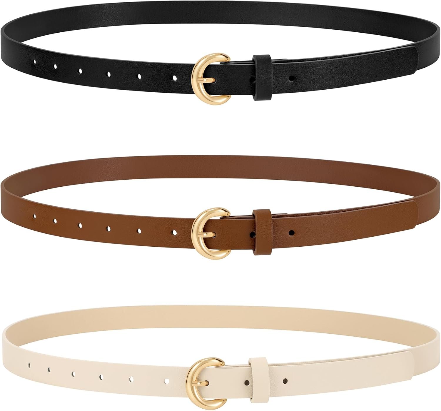WERFORU 3 Pack Ladies Skinny Belt Skinny Waist Belt for Ladies Leather-based Belt with Gold Buckle for Denims Pants Costume 0.74″ Width WERFORU 3 Pack Ladies Skinny Belt Skinny Waist Belt for Ladies Leather-based Belt with Gold Buckle for Denims Pants Costume 0.74″ Width