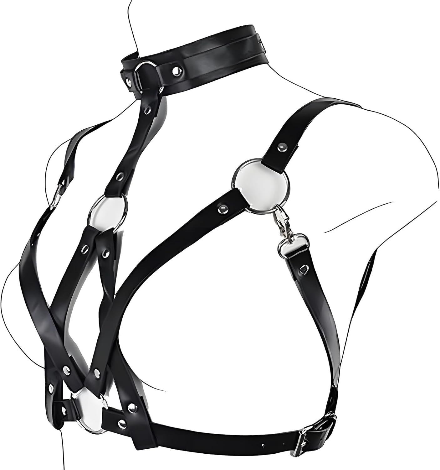 Ladies’s Physique Chest Harness Belt, Adjustable Leather-based Halter Gothic Punk Collar Choker Neck Waist Chest Harness Bondage Strap, BDSM Cosplay Costume Rave Nightclub Social gathering Masquerade Clubwear