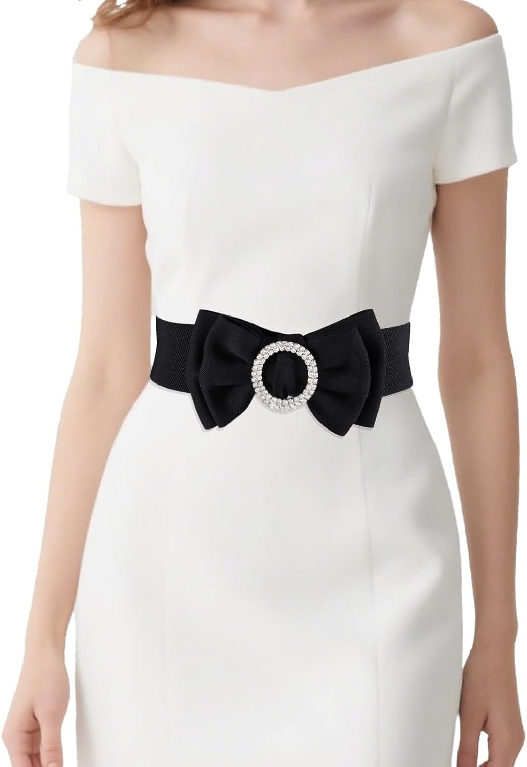 Girls’s Circle Rhinestone Elastic Bow Belt Huge Stretch Belts Women Waist Equipment for Gown