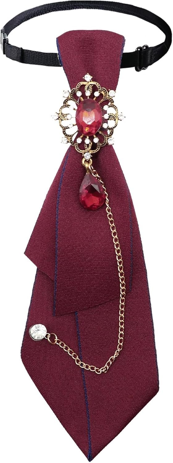 Bow Tie for Girls, Adjustable Pre-Tied Ties for Girls Ladies Uniform Necktie with Gothic Rhinestone for Occasion College Bow Tie for Girls, Adjustable Pre-Tied Ties for Girls Ladies Uniform Necktie with Gothic Rhinestone for Occasion College