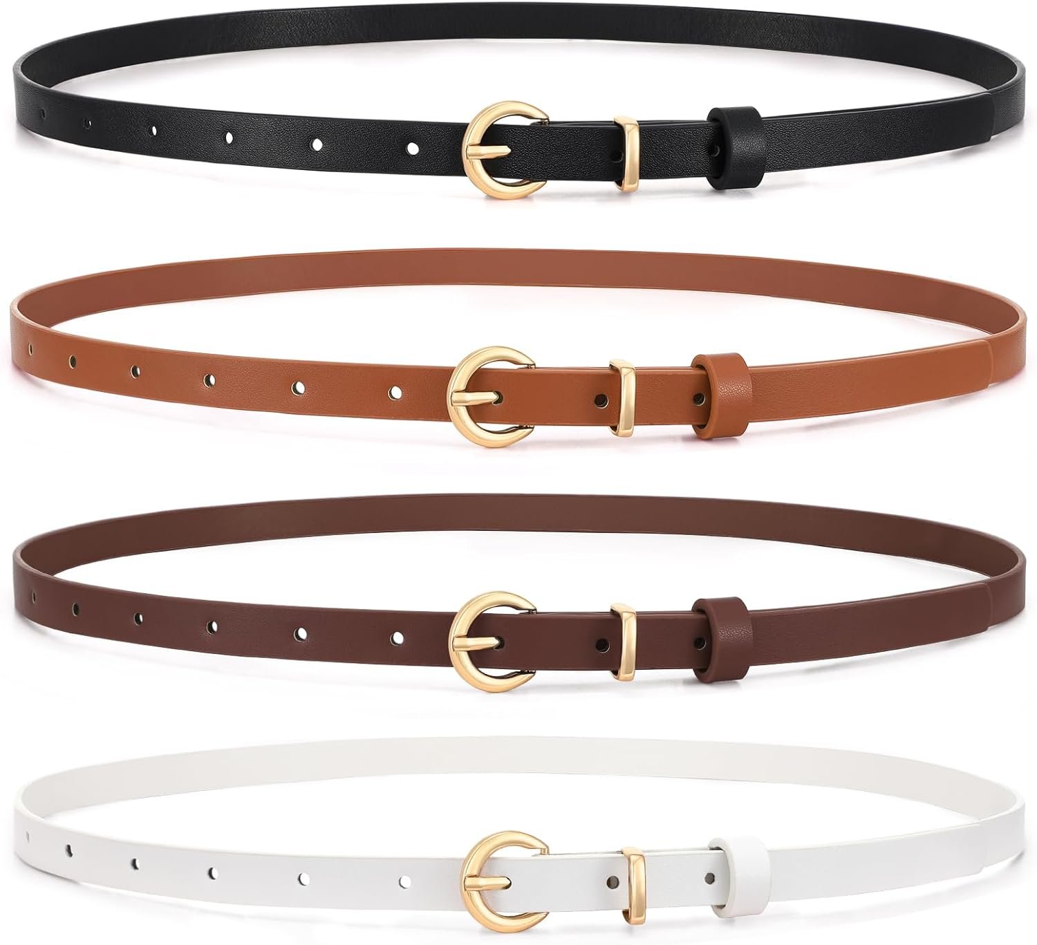 WHIPPY Set of 4 Girls Skinny Leather-based Belt Skinny Waist Belt with Steel Buckle for Pants Denims Clothes