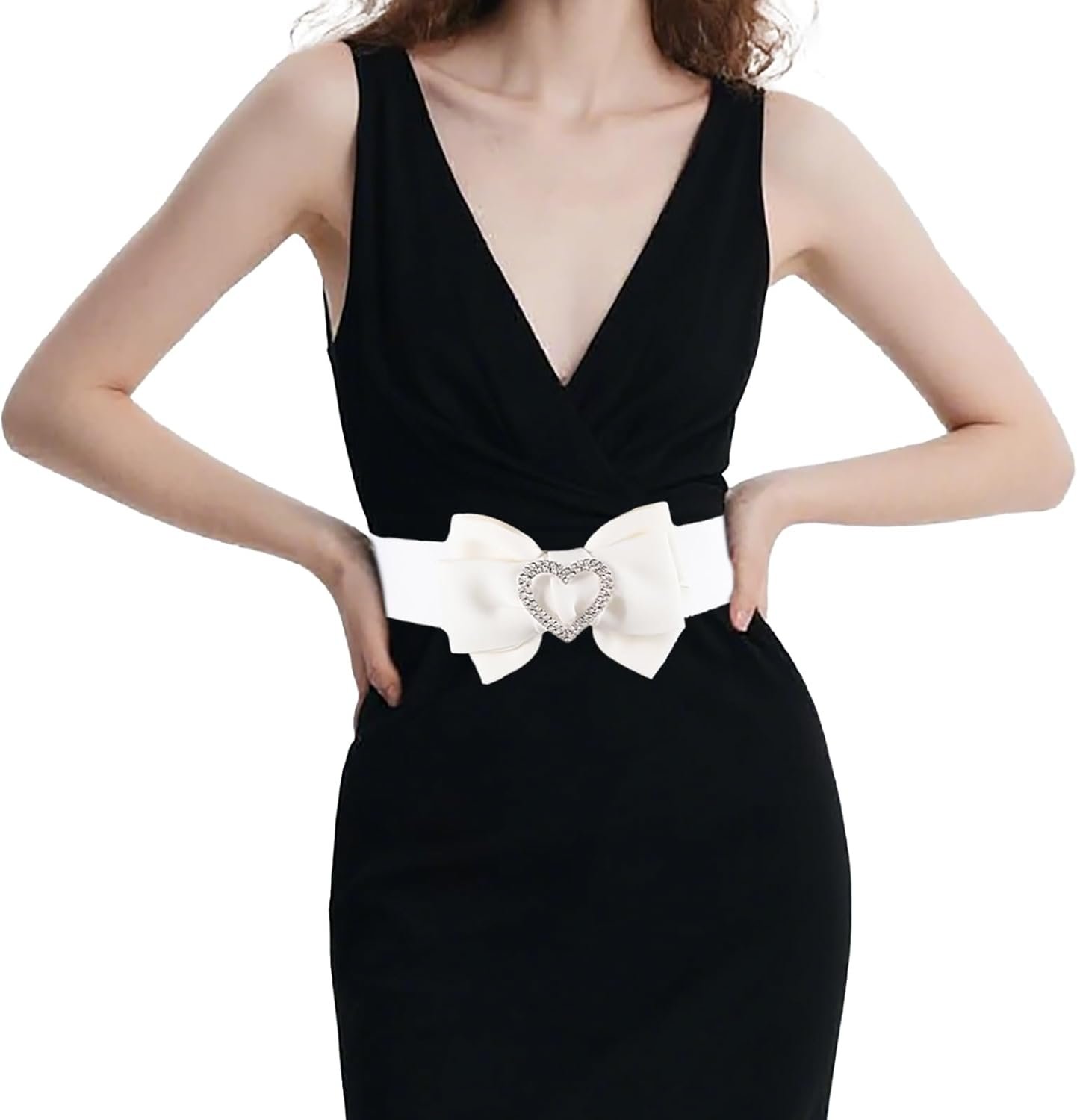 Girls’s Elastic Coronary heart Rhinestone Bow Belt Stretch Women Belts for Costume