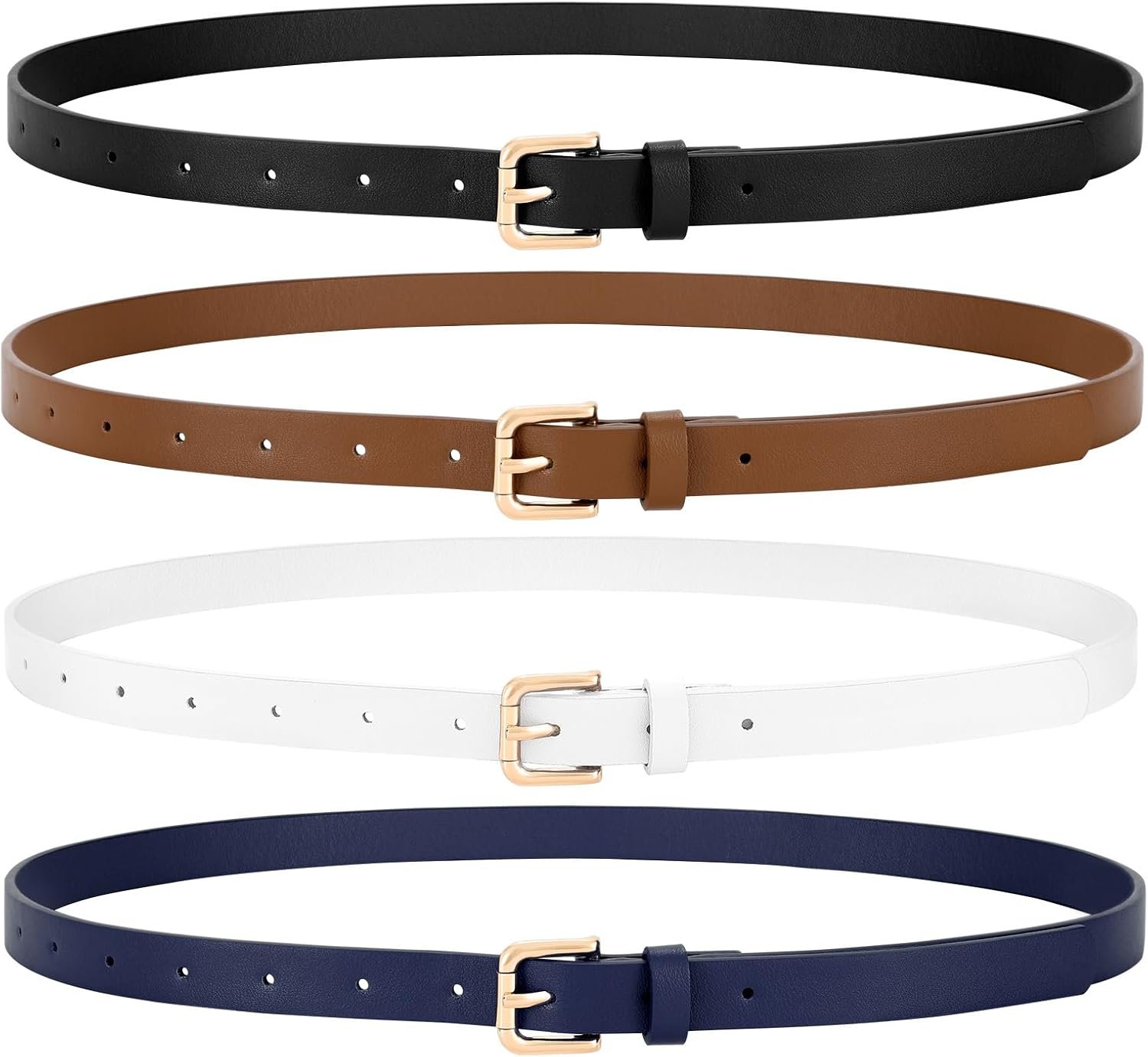 VONMELLI 4 Pack Skinny belts for Girls, Women Skinny Leather-based Waist Belt for Girls Trend Costume Denims