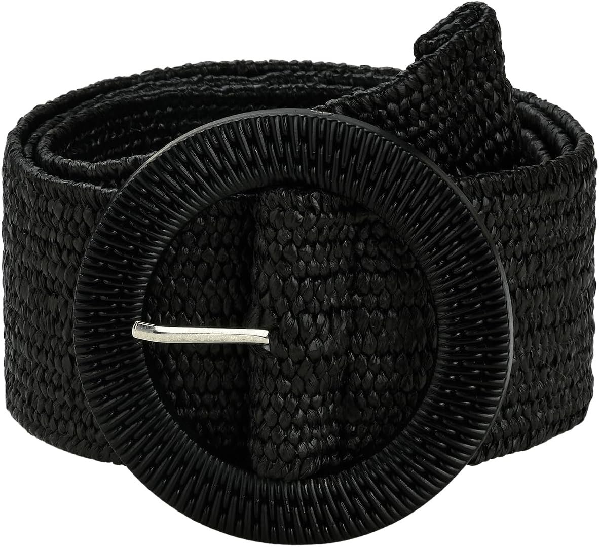 Verdusa Ladies’s Western Belt Cowgirl Boho Straw Belts Spherical Buckle Elastic Waist Belt