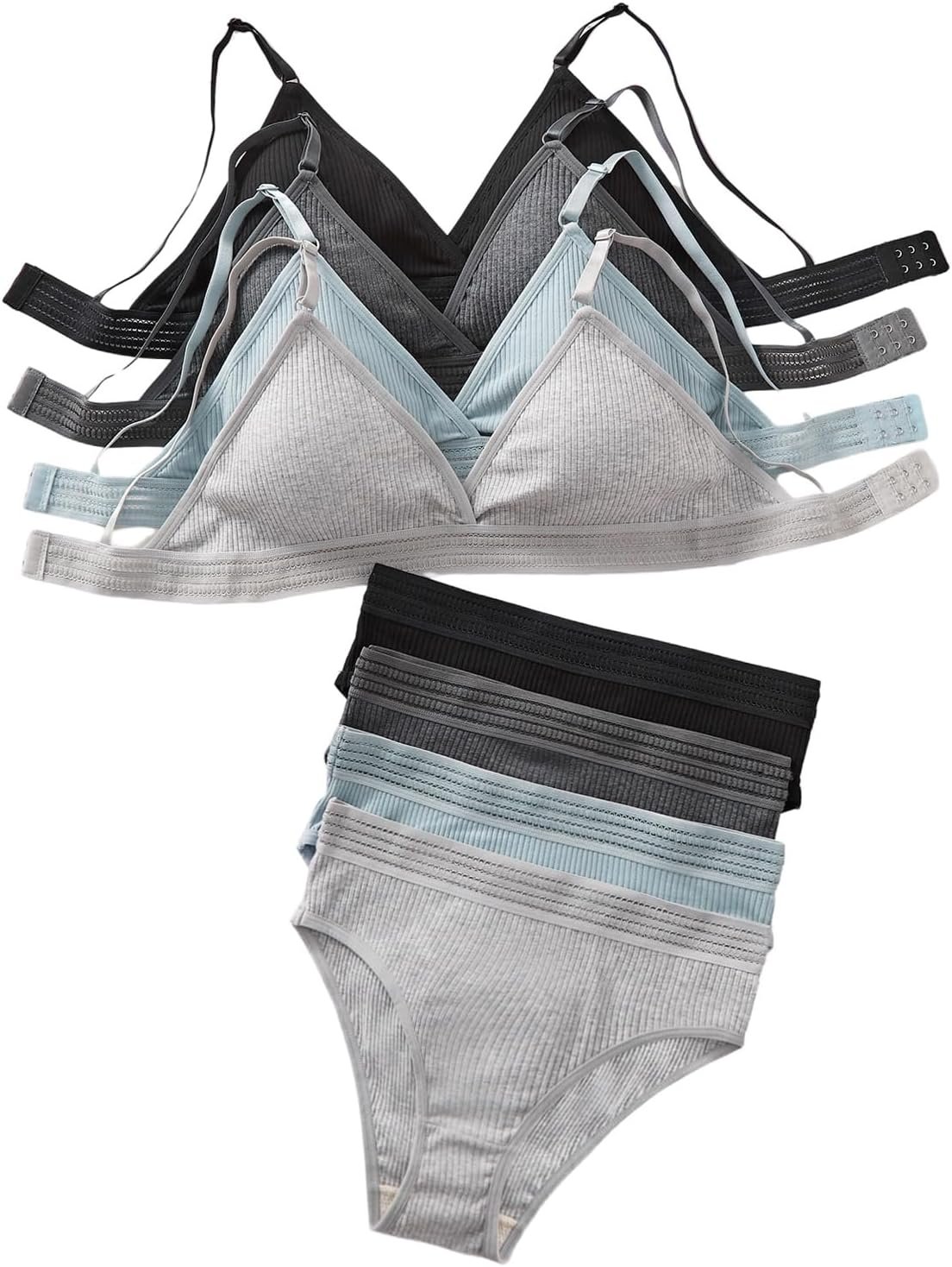 Girls’s 4 Units Ribbed Knit Lingerie Units Wi-fi Bra and Panties Briefs Matching Underwear Units Girls’s 4 Units Ribbed Knit Lingerie Units Wi-fi Bra and Panties Briefs Matching Underwear Units