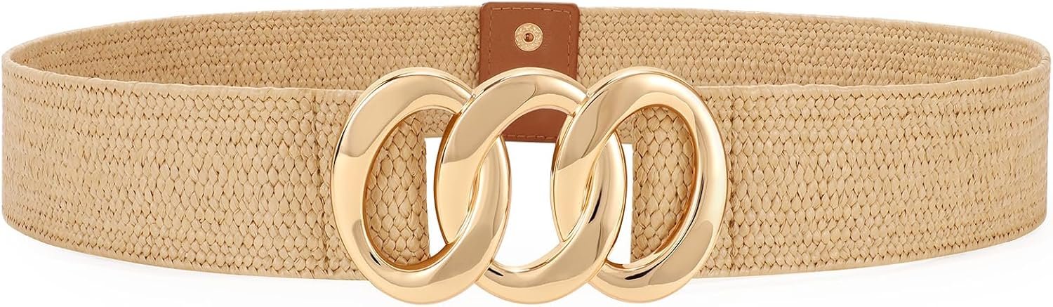 JASGOOD Broad Straw Woven Stretchy Belt for Girls Boho Braided Elastic Gown Waist Belt for Girls