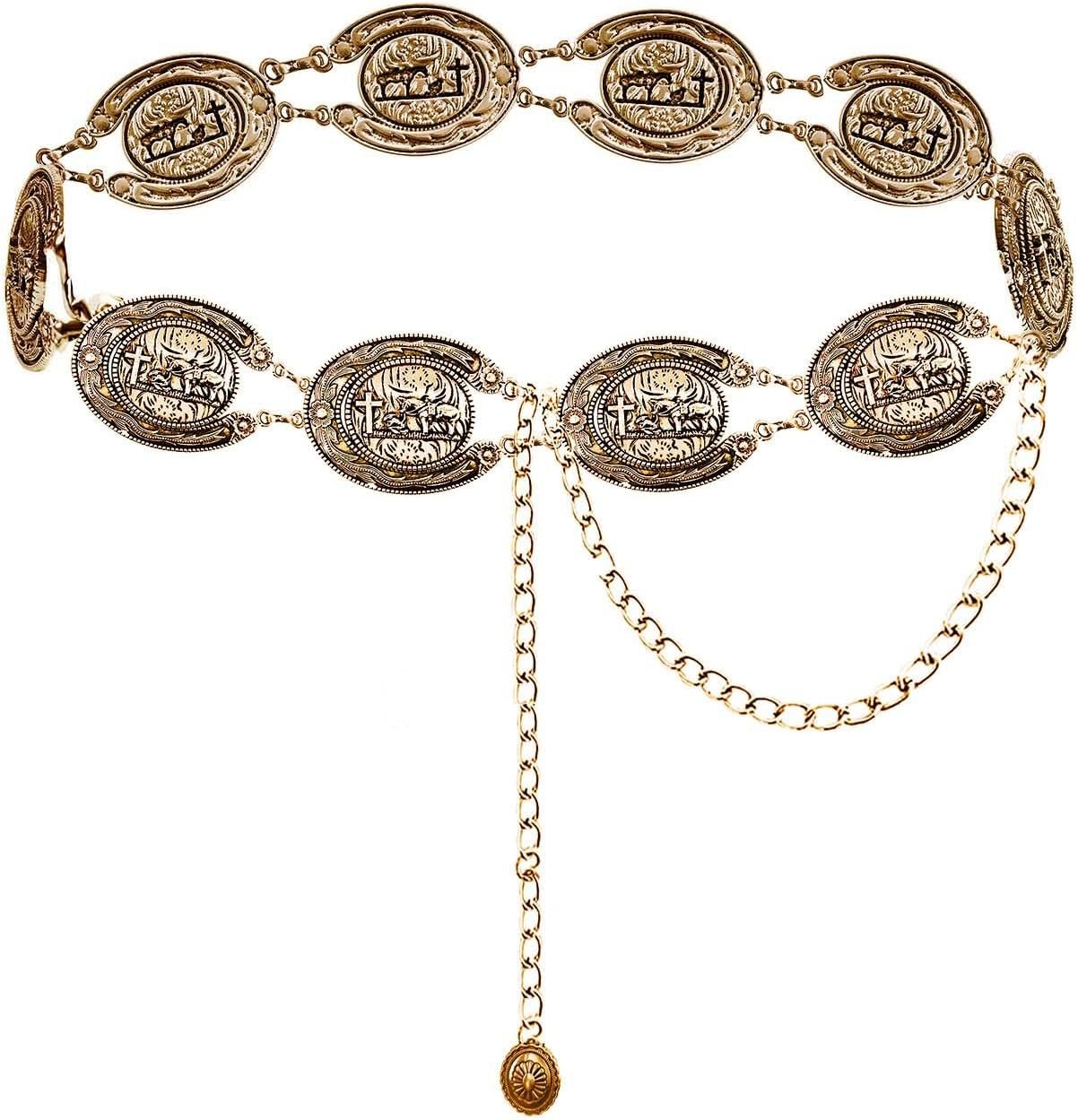 TOPACC Cowgirl Belts for Ladies Western Chain Belt Steel Concho Belt for Clothes Denims Nation Live performance Outfit