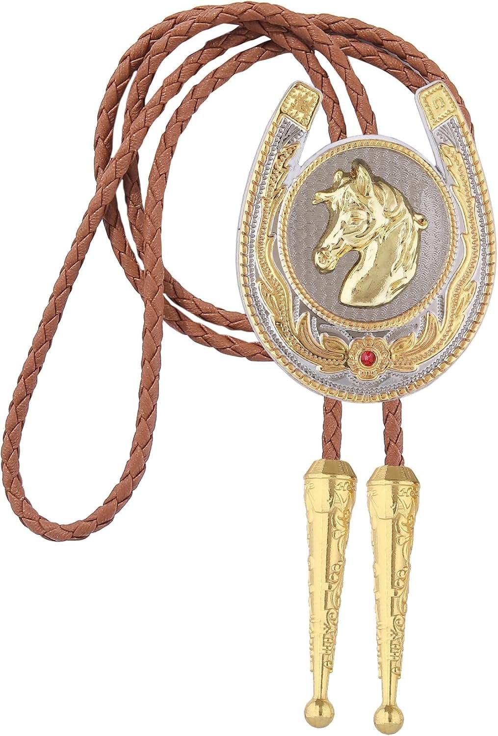 GelConnie Brown Bolo Tie for Males Western Cowboy Necktie Gold Mens Bolo Tie Horseshoe Formed Classic Silver Bolo Tie for Ladies