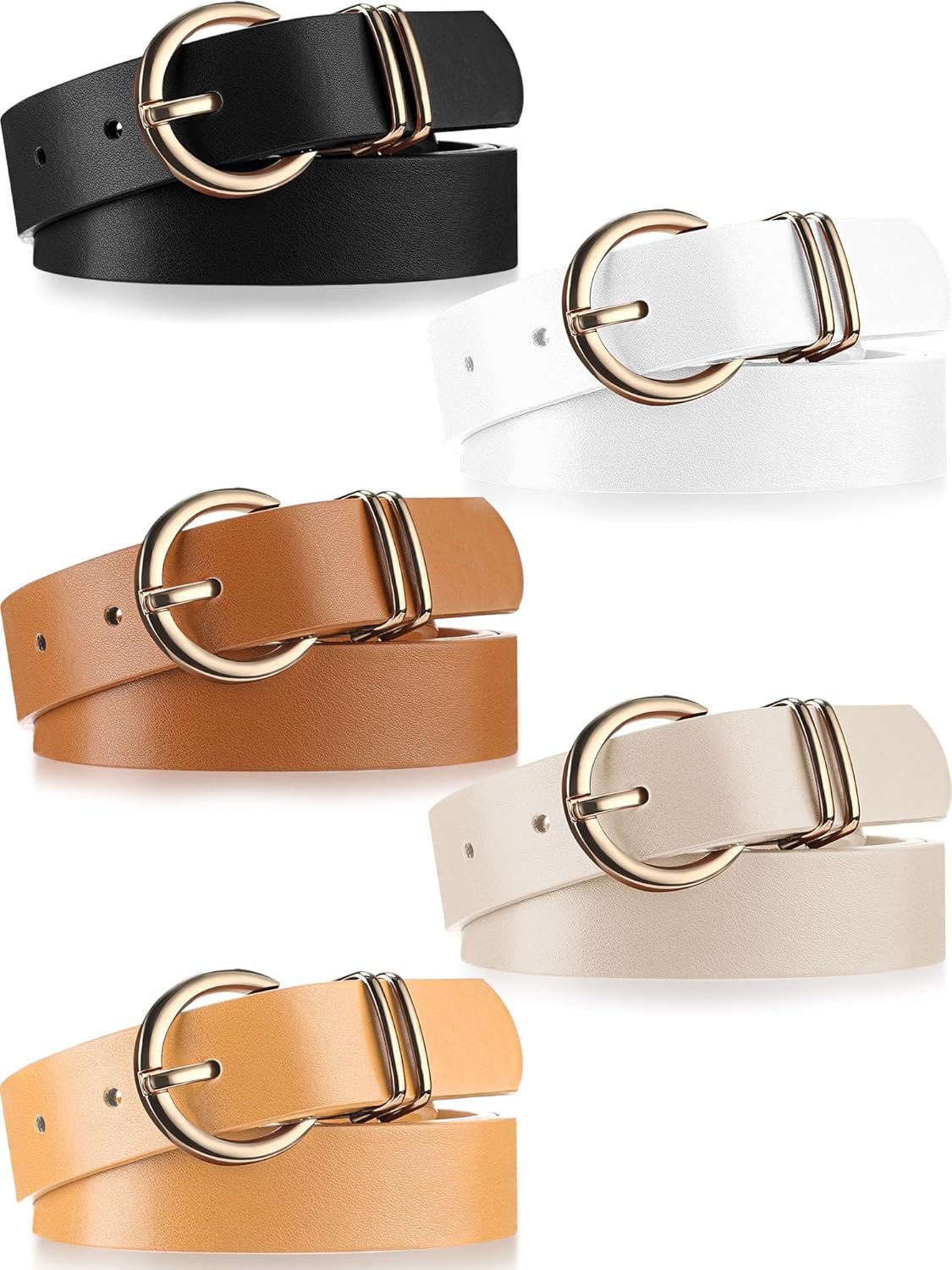 5 Pcs Girls Leather-based Belts for Denims Pants Attire Style Womens Girls Belt with Gold Buckle, Small to Plus Dimension