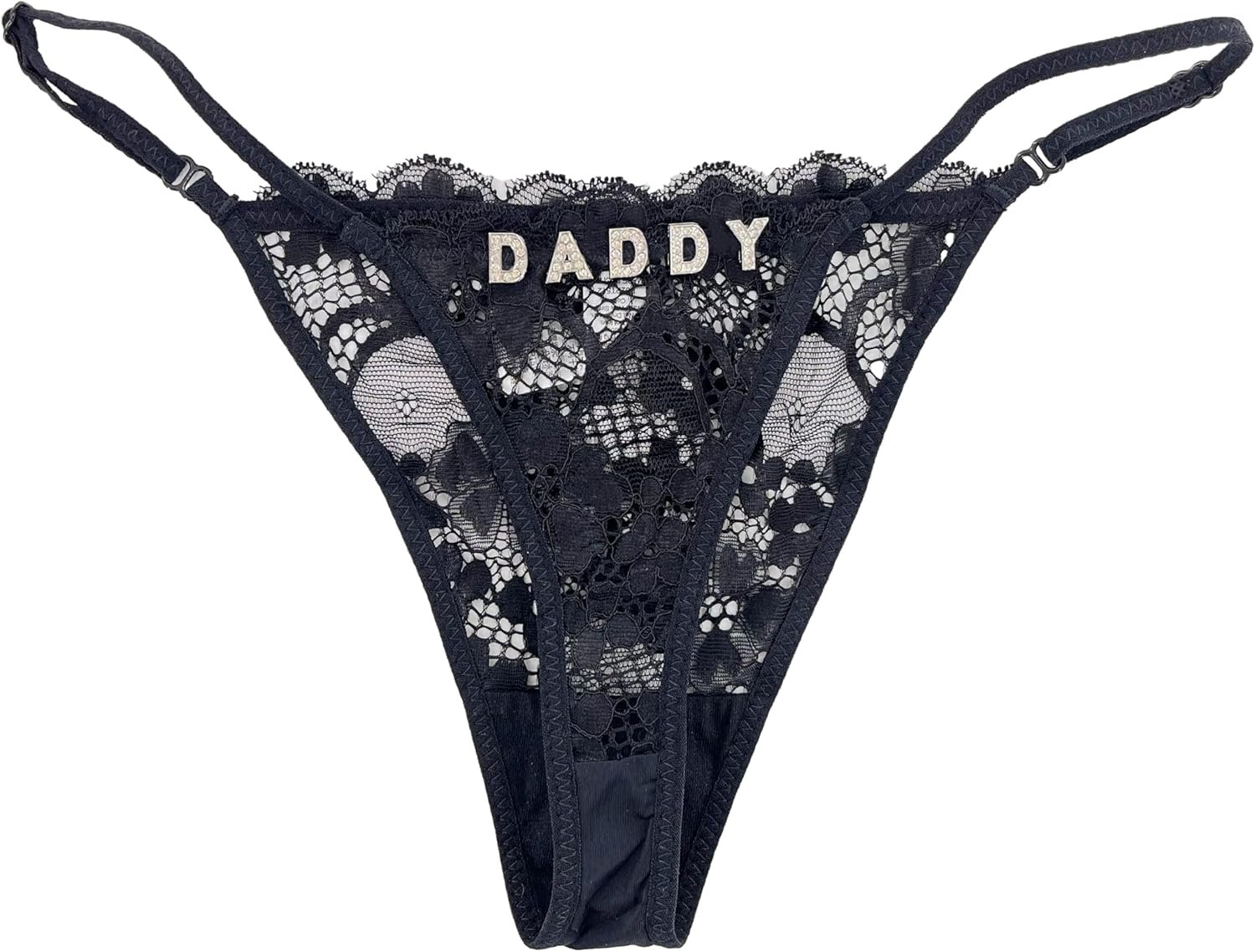 Customized Thong Ruffled T-Again G-String Ladies’s Customized Lace Underwear with Hand-Sewn Rhinestone Textual content