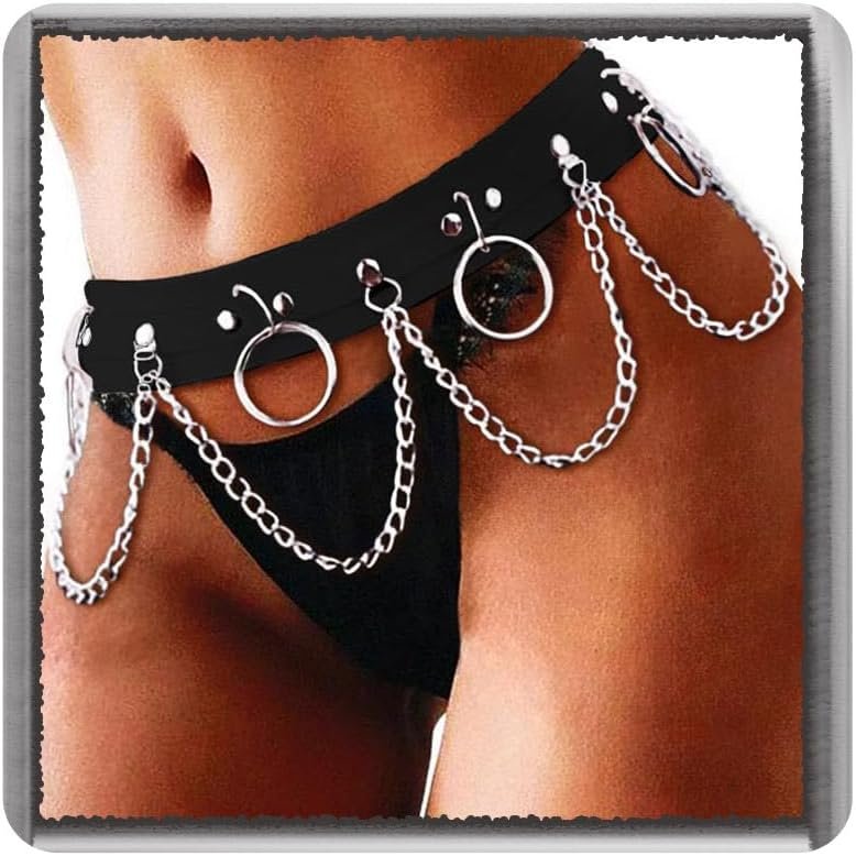 TWINKLEDE Leather-based Waist Chain Belt Black Trend Rave Physique Equipment for Girls