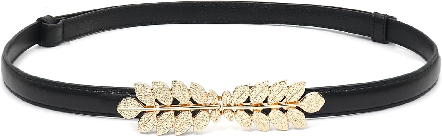 Ladies Skinny Belts Skinny PU Leather-based Waist Belt with Gold Buckle for Clothes