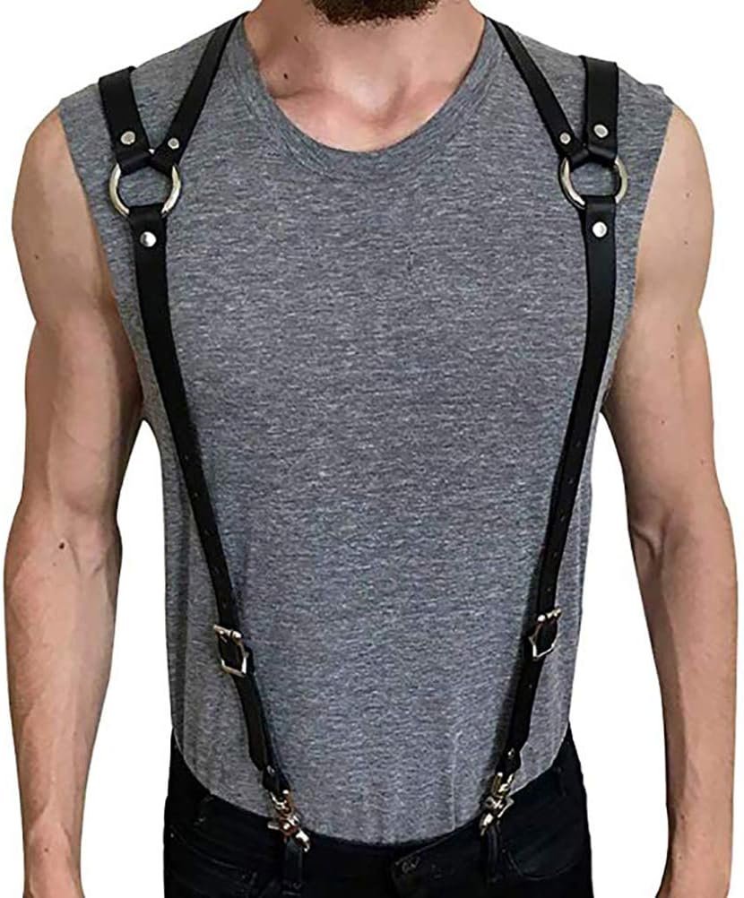 Physique Chest Harness Punk Adjustable Fake Leather-based Belt with Buckles Rings for Males Ladies