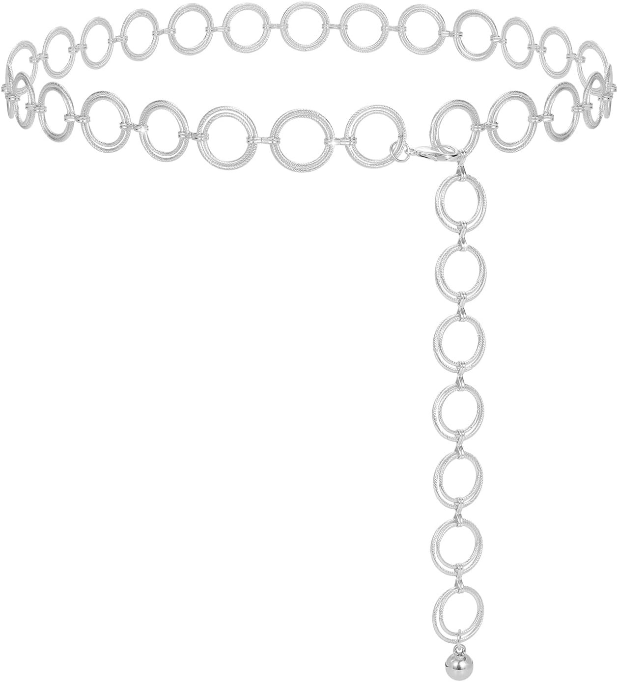 WERFORU Girls Multilayer Gold Silver Metallic Hyperlink Physique Chain Belt Women Waist Chain Belts for Denims Costume