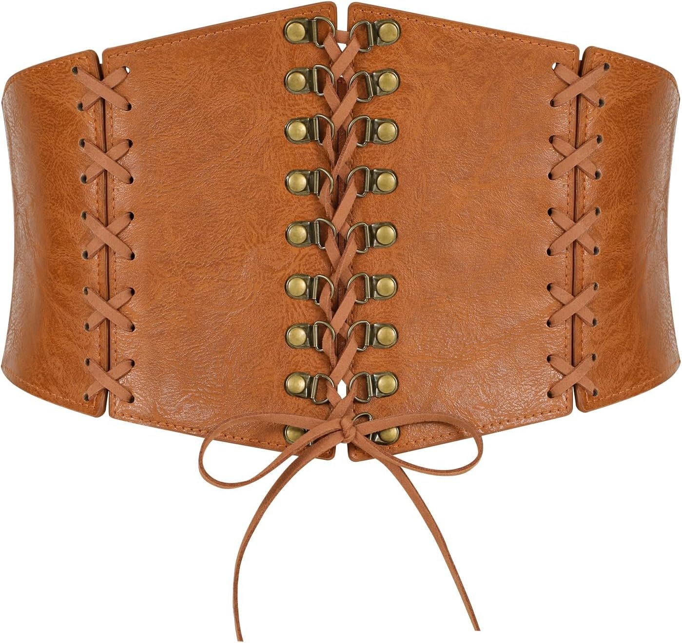 LEACOOLKEY Girls’s Large Corset Belt – Classic Elastic Waist Lace-up Tied Waspie for Clothes and Halloween Costume