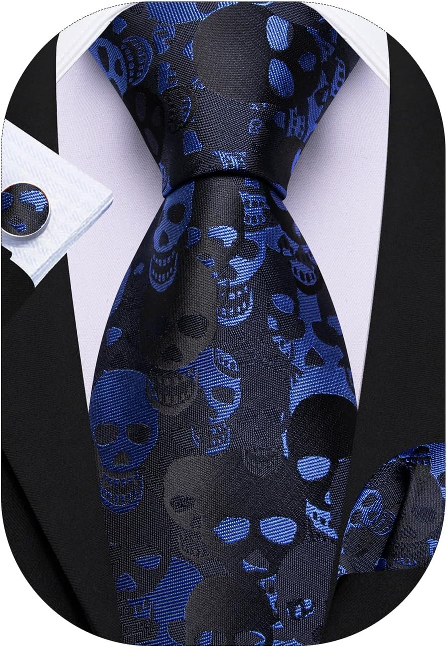 Barry.Wang Man Tie Units Cranium Ties Animal Additional Lengthy Necktie Silk Woven Handkerchief Cufflinks Competition Occasion Present