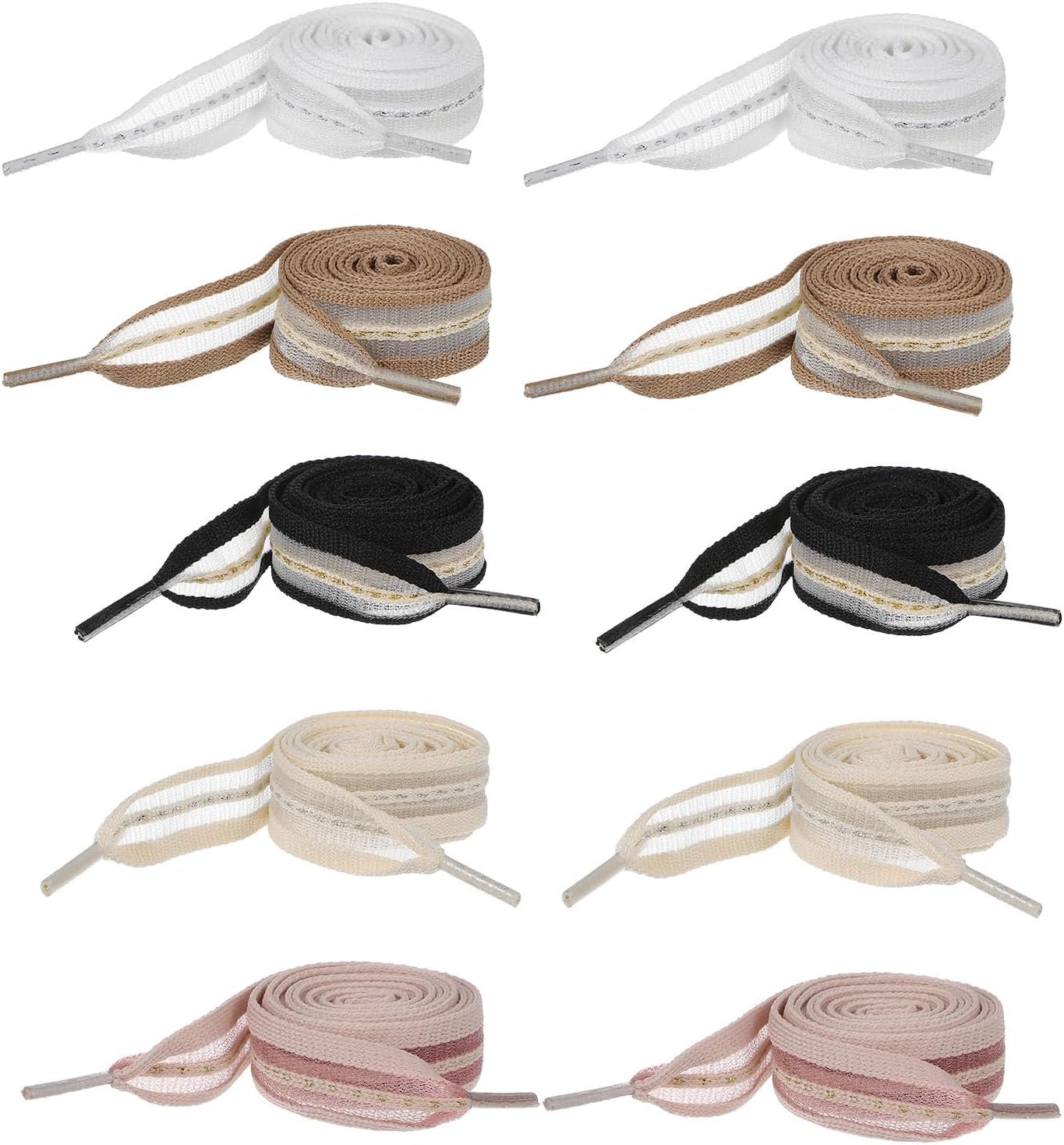 5 Pairs Ribbon Shoe Laces for Ladies, 2cm Broad Flat Gentle Cloth Implausible Stripe Shoelaces Colourful Silk Satin Snow Yarn Shoe Ties Shoestrings for Sneakers Sports activities Footwear 47Inch