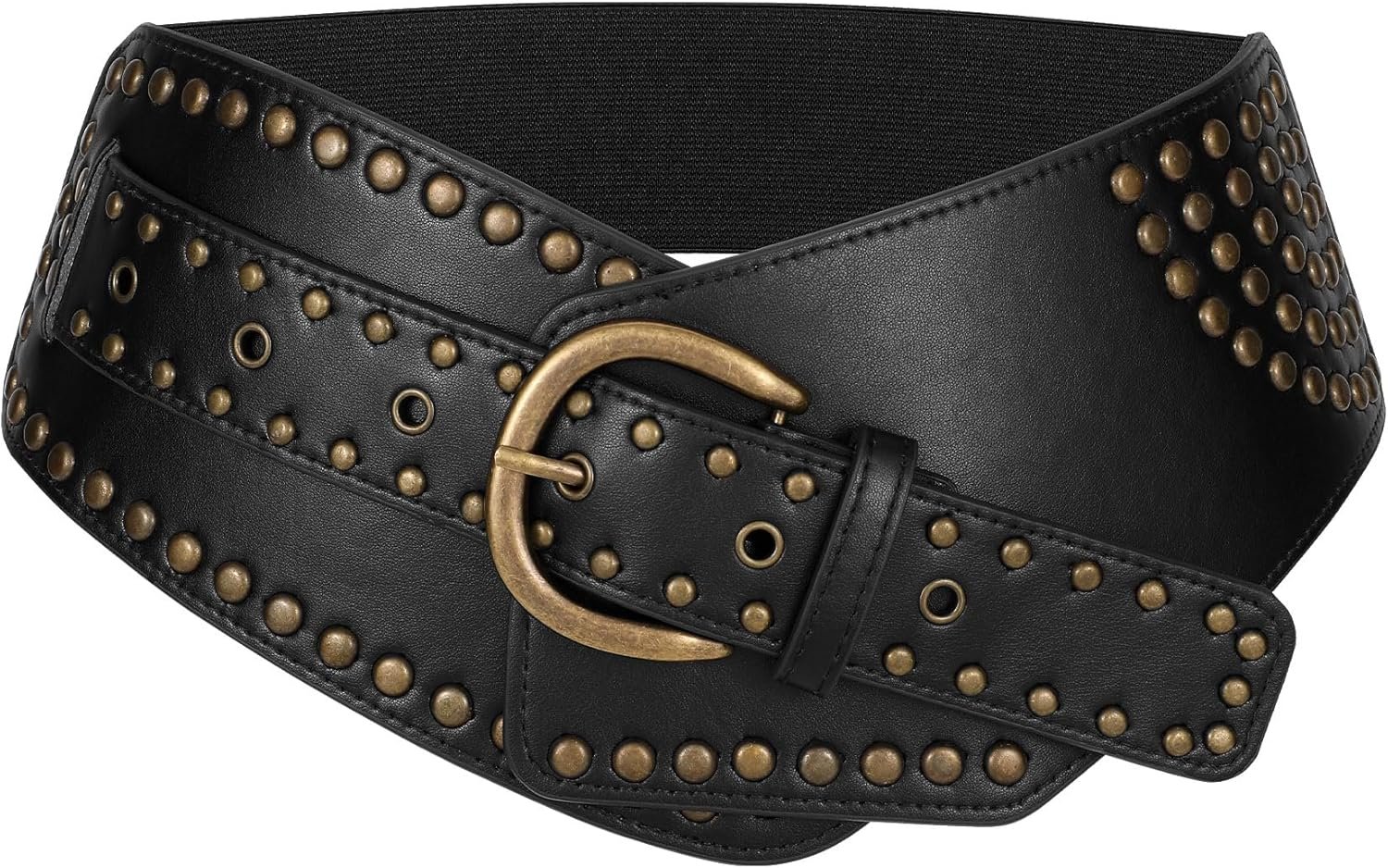 JASGOOD Girls Classic Broad Elastic Belt Studded Stretchy Waist Belt with Rivets Metallic Buckle