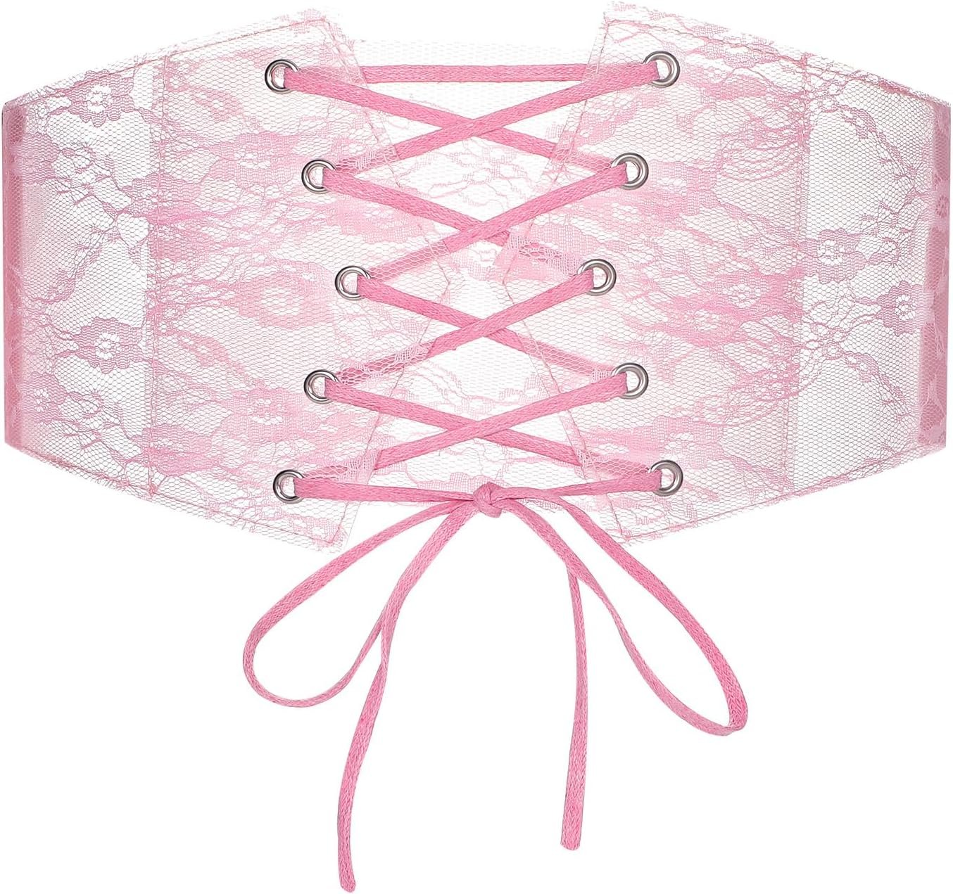 Ladies Clear PVC Elastic Corset Belt Lace Extensive Stretch Waist Belt for Renaissance Pirate Halloween Gown