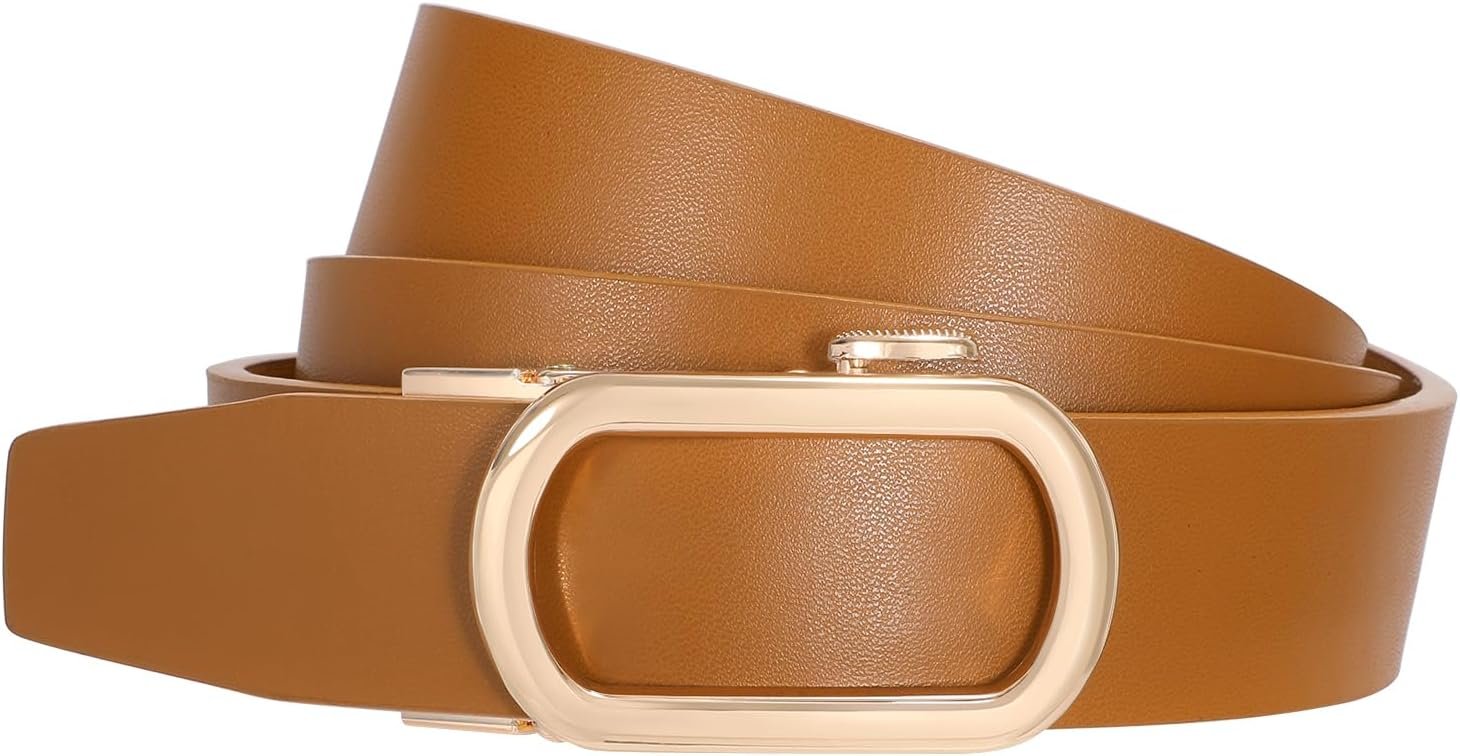 SUOSDEY Girls Leather-based Ratchet Belt for Denims Pants with Gold Computerized Sliding Buckle,Women Gown Belt,Width 1.2″