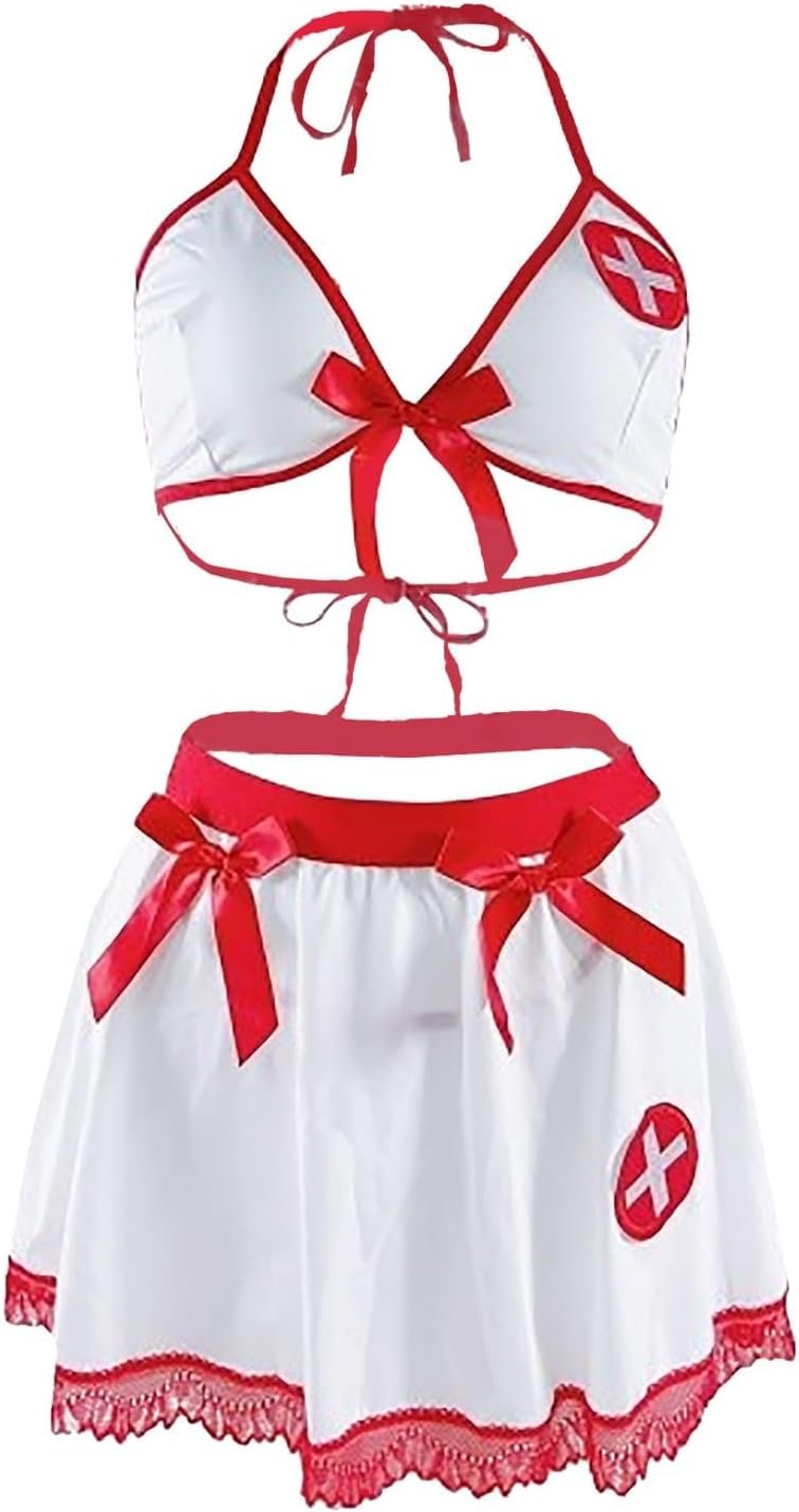 GREUS Horny Nurse Lingerie Set Bikini Nurse Outfit Position Enjoying Underwear Naughty Cosplay Gown Accent