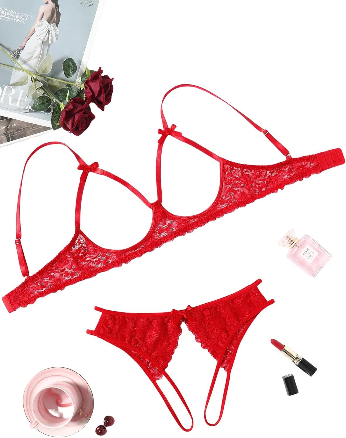 Avidlove Girls’s Unique Lingerie Units Naughty 2 Items Bra Panty Set Attractive Cutout Lace Lingerie