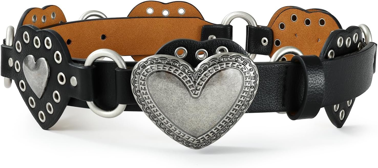 Black Belt for Girls Silver Buckle with Steel Ring Hyperlink Ornament Good for Denims and Informal Outfits