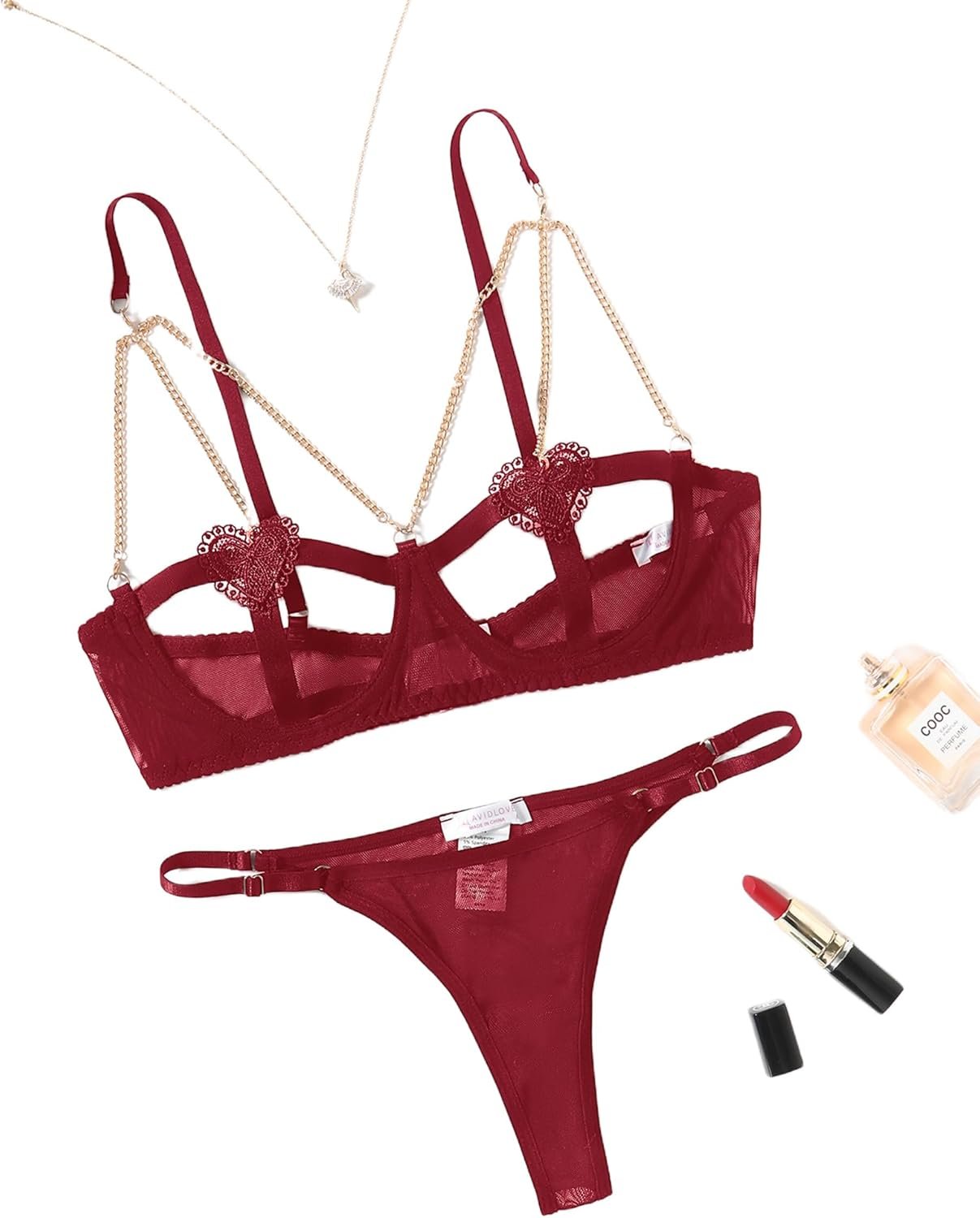 Avidlove Lingerie for Ladies 2pcs Bra and Panty Units Coronary heart Cutout Horny Lingerie Set