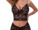 Lace Pajamas Lingerie Set High Waist Sle...