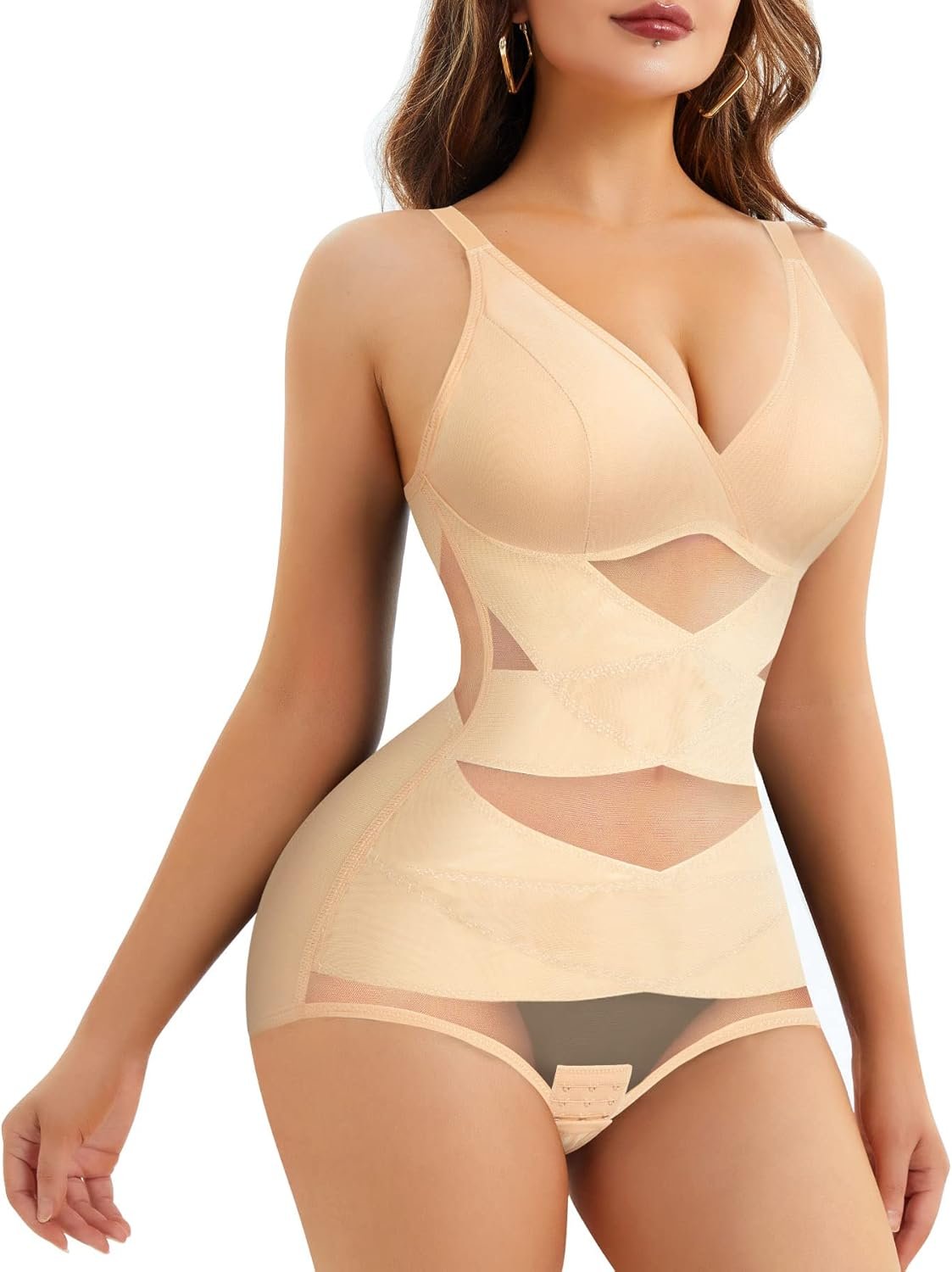 REYEOGO V Neck Bra Bodysuit Shapewear fo…