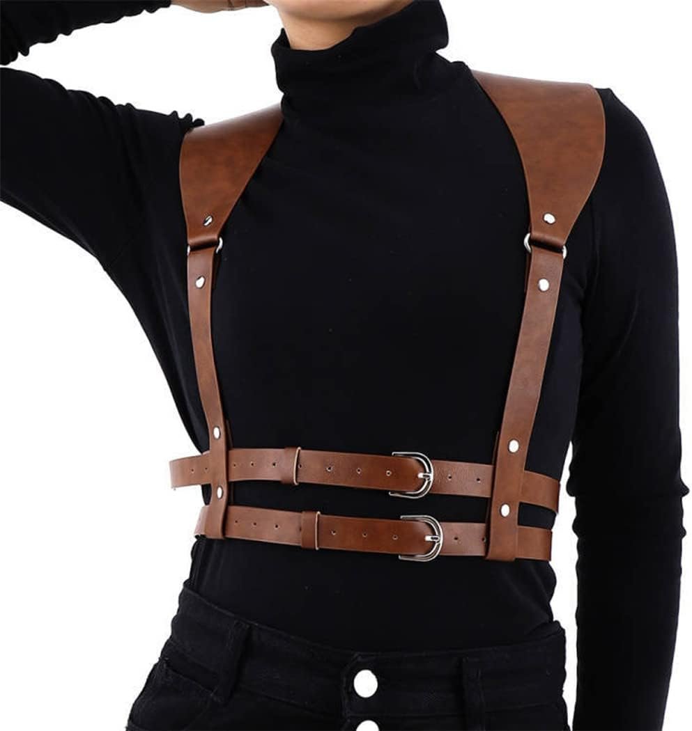 BODIY Punk Girls Waist Belts PU Leather-based Style Physique Chain Belt Circle Rave Halloween Equipment Belt Adjustable Gothic